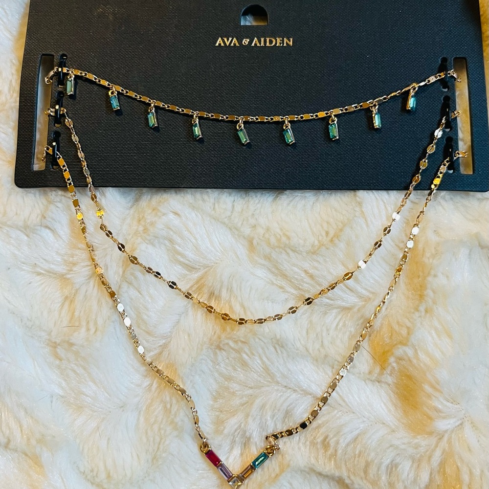 Ava & Aiden Gold and blue Layered Necklace